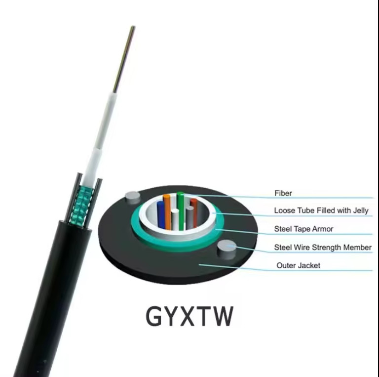 आउटडोर फाइबर ऑप्टिक केबल GYXTW 12 कोर यूनि-ट्यूब लाइट एरियल बख्तरबंद एकल मोड